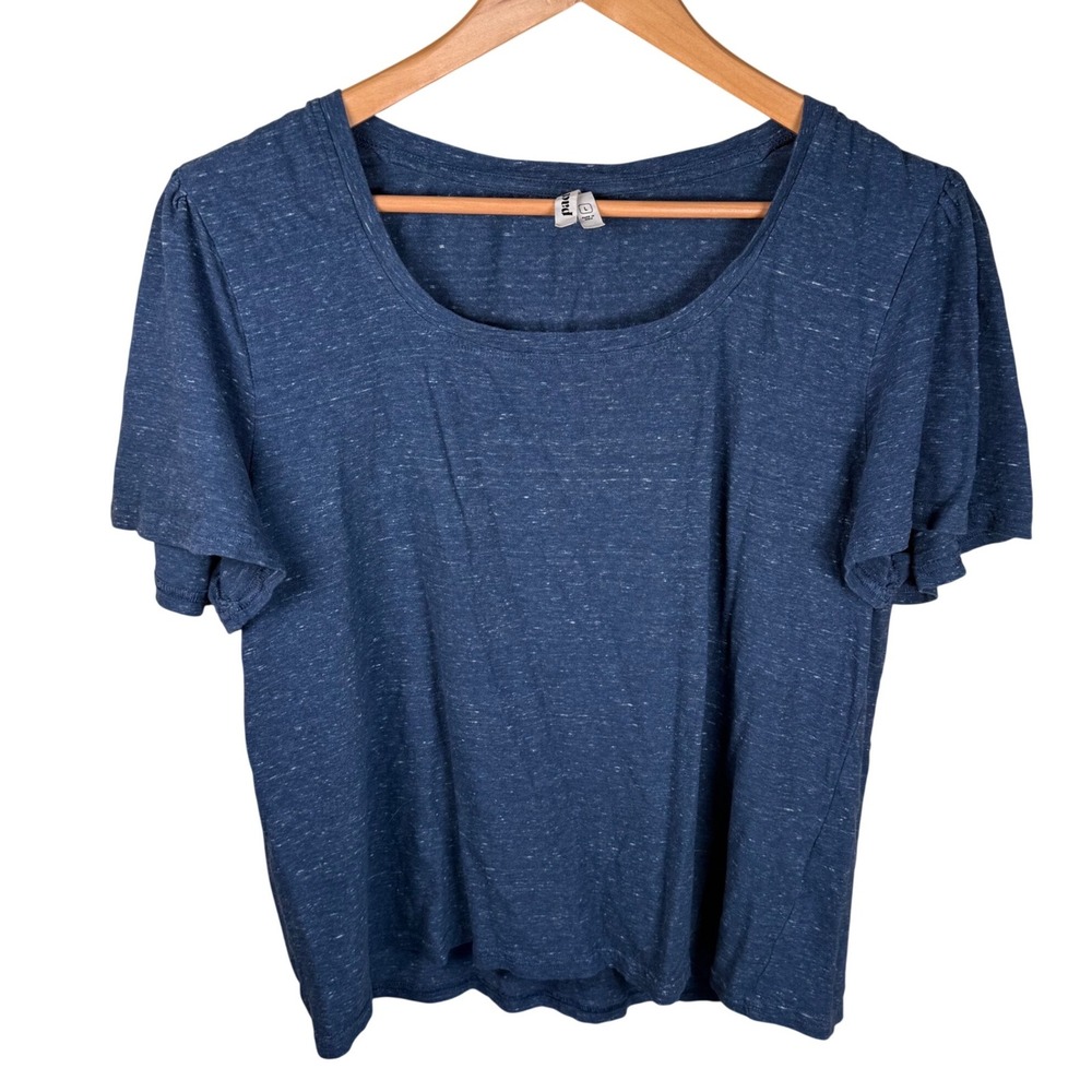 Pact Organic Cotton Flutter Sleeve Tee Womens Large Blue Heathered Slub Boho